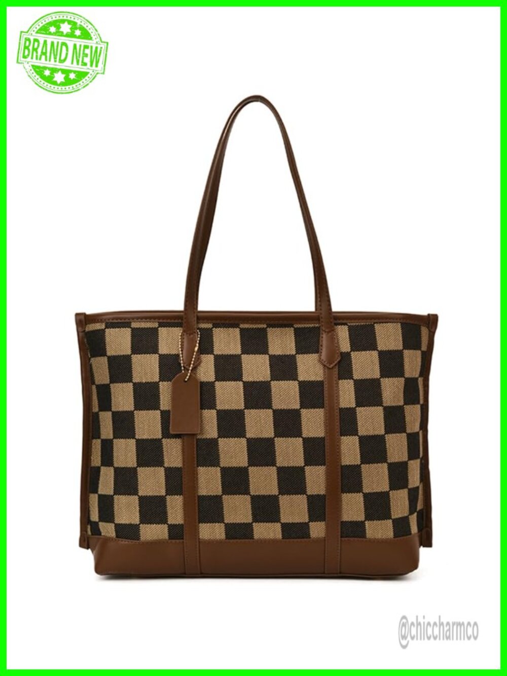 Canvas Checkered Tote Bag Large Capacity Work Travel Shoulder Handbag
